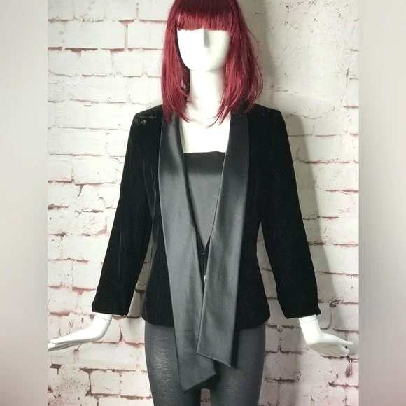 TALBOTS PETITES Black Velvet Blazer Satin Tuxedo Collar Jacket Size 10P Petite - Picture 2 of 16